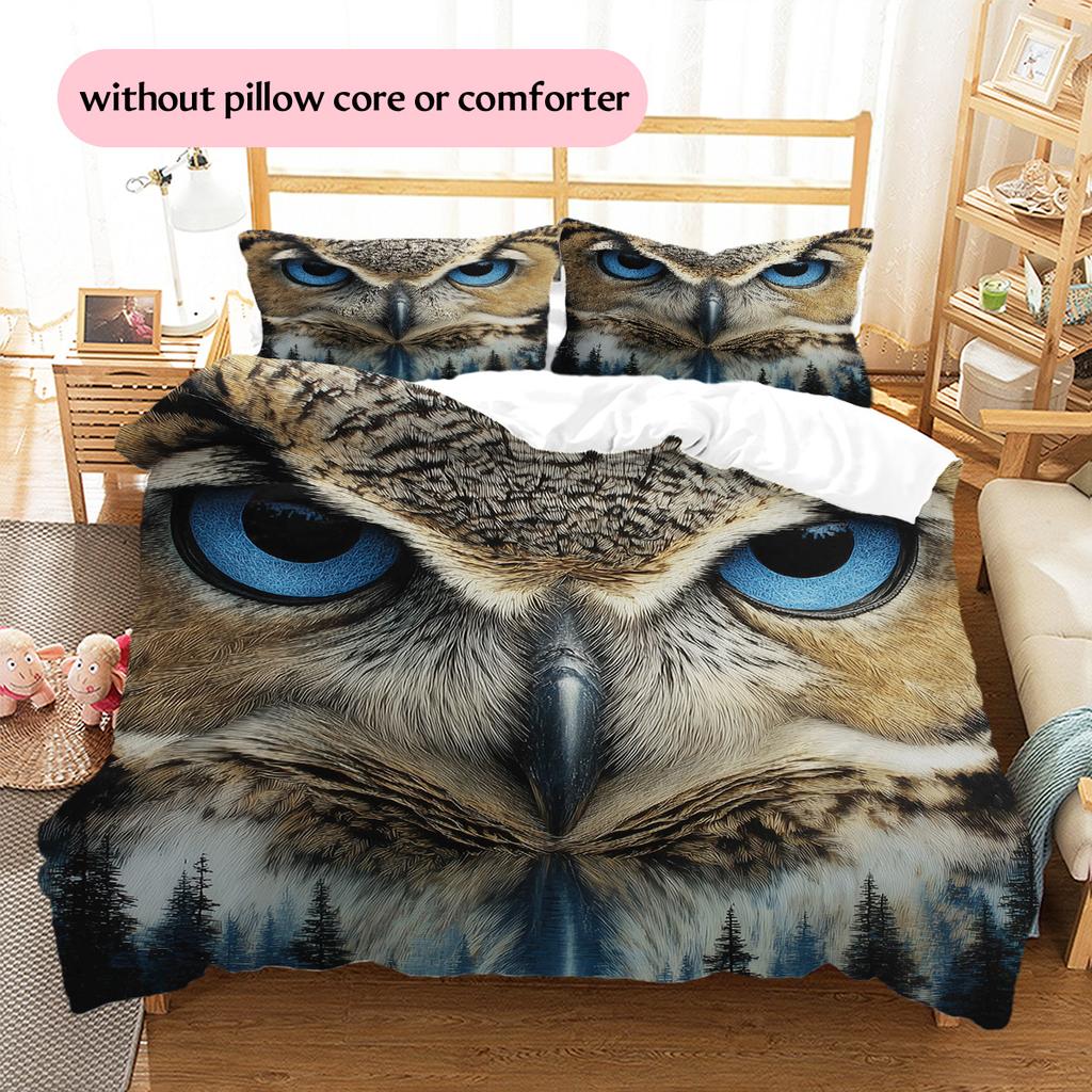 Owl and Its Reflection  Pattern Bedding Quilt Set Quilt Cover Pillowcase Home Decoration  Gift (1 * duvet cover + 2 * pillowcase, without core)