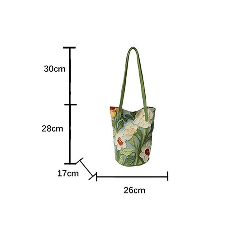 Floral Pattern Canvas Bucket Bag Women'S Shoulder Bag Casual Large Capacity Handbag