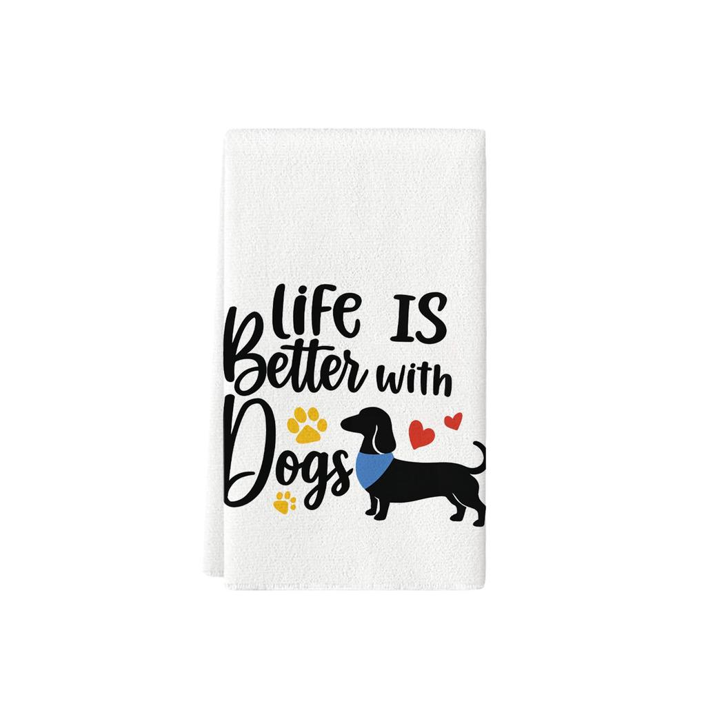 Assorted Cute Puppies Wearing Hats and Face Masks Tea Towels - Printed Kitchen Dish Towels and Rags