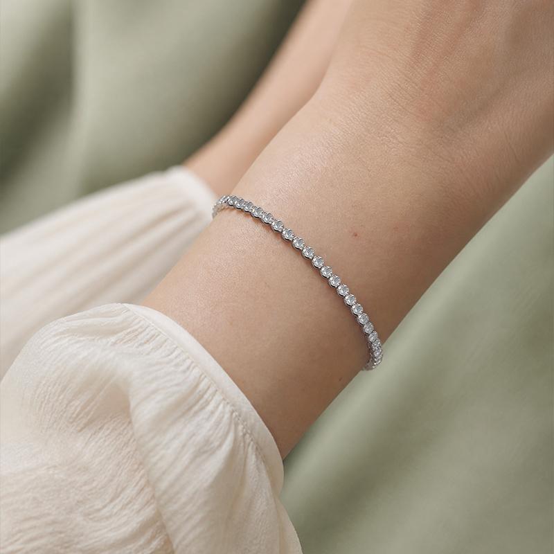 SA Jewelry Bolo Bracelet Silver Tone CZ Tennis Style Row Box Chain Adjustable Sliding Jewelry for Women