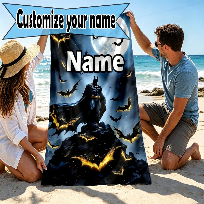 Custom Name Personalized Batman Print Beach Towel, for Trip Camping Beach Party Home Decor, Birthday Gift for Family & Friends