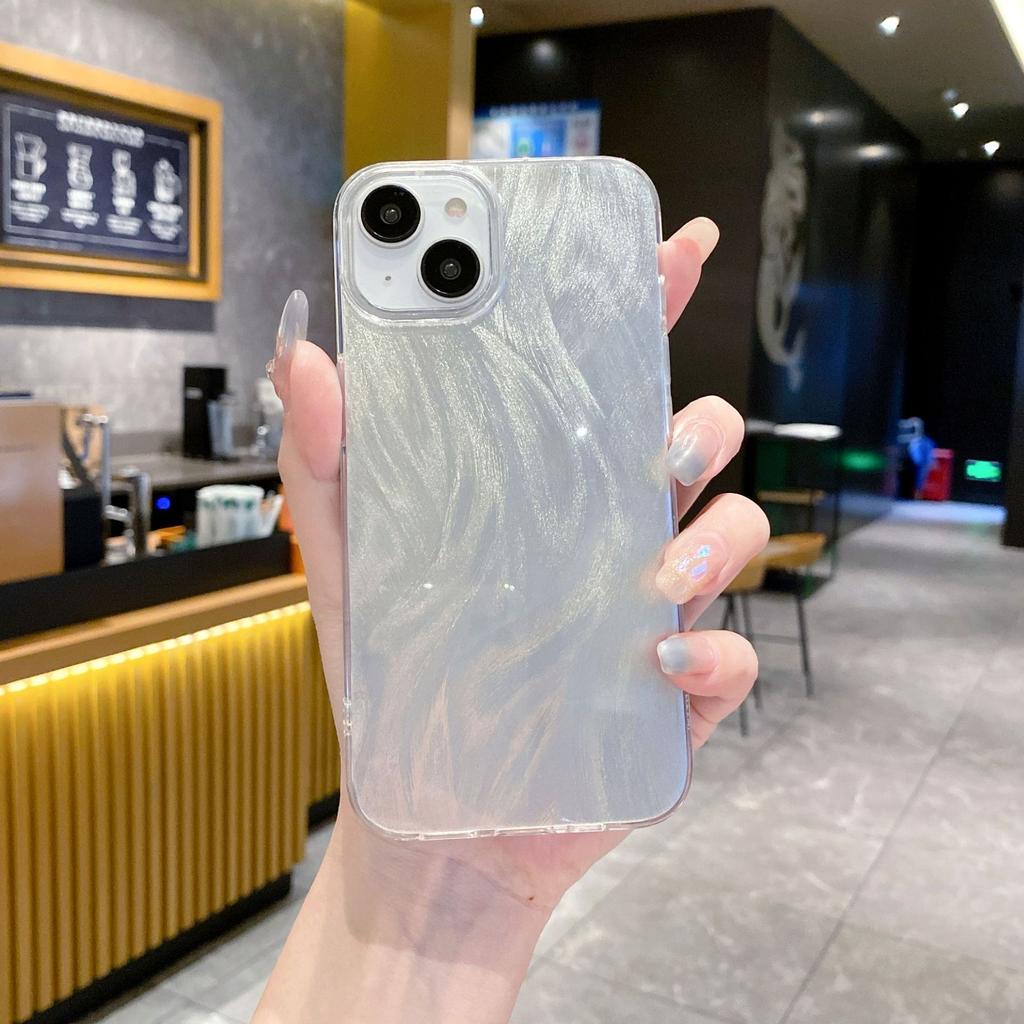 Laser Imd Feather Yarn Suitable for IPhone 15 Mobile Phone Case Silver Color Apple 13 14 Full Cover Protective Case