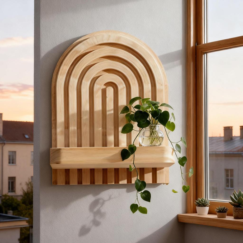 Small Rainbow Arch Shelf Rainbow-Shaped Storage Stand Wood Floating Wall Display Shelf For Living Room Bathroom