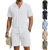 Men's Linen Short Sleeve Shirt and Shorts Set Casual Loose Fit Breathable with Pockets