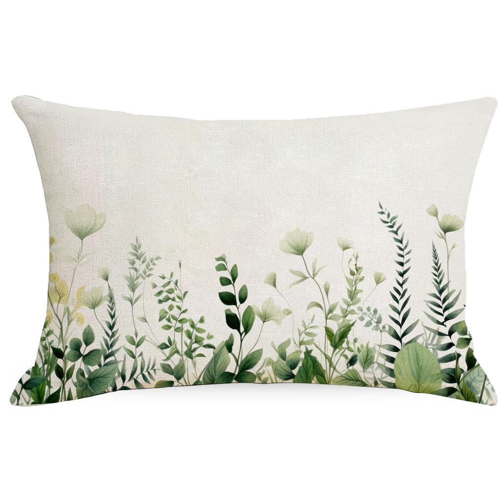 Green Plants and Green Flowers and Plants Series Linen Home Sofa Pillow Case Bedroom Pillow Single Side Print