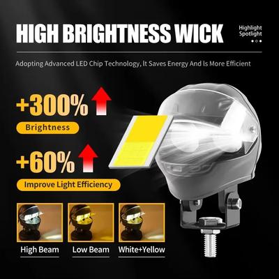 Helmet Style Fog Driving Light Motorcycle LED Headlight Dual Eye White Yellow Projector Lens Spotlights for Moto Offroad Tractor