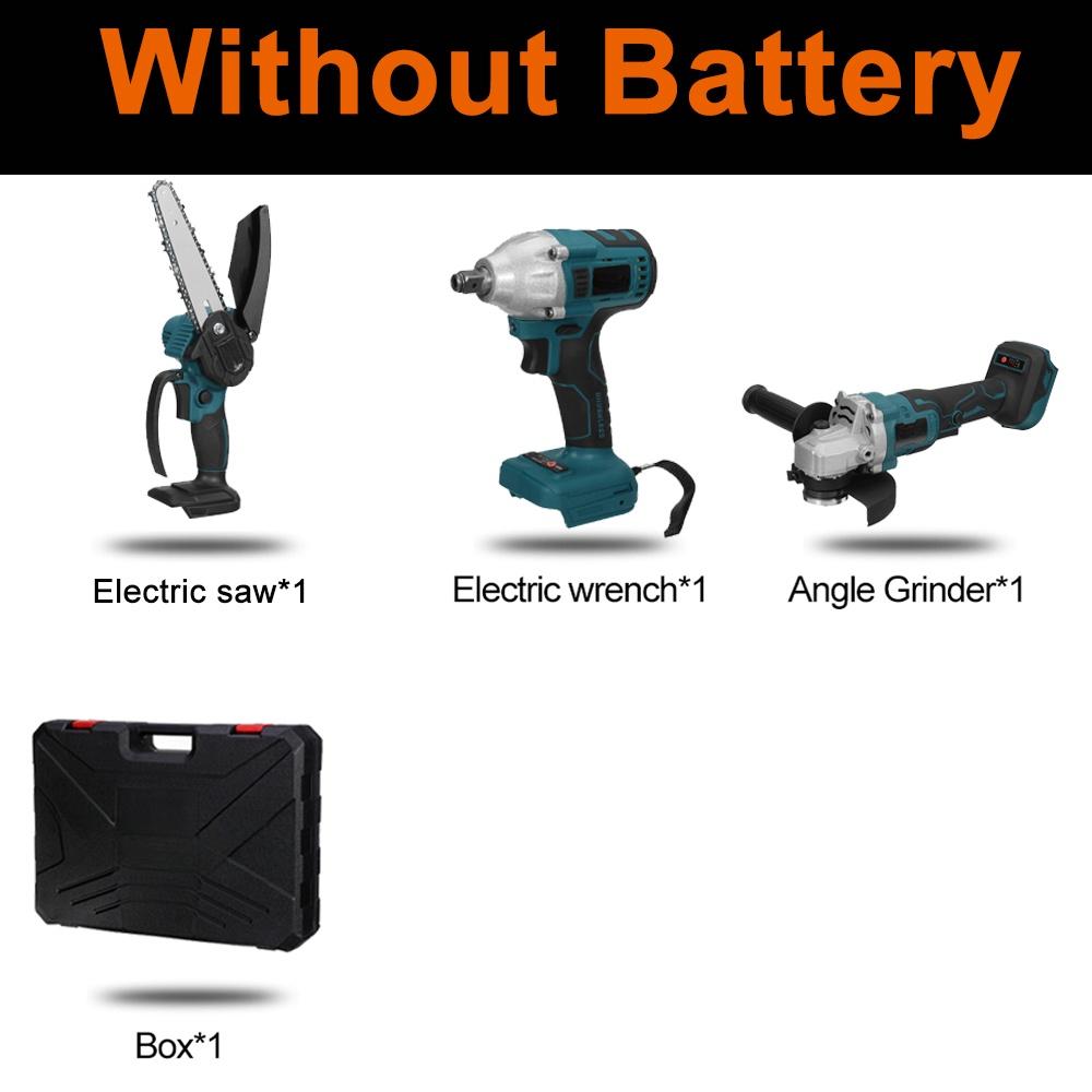 

Набор электроинструментов 6-дюймовая аккумуляторная мини-цепная пила 125-мм угловая шлифмашина Электрический ударный гайковерт для аккумулятора 18 В 3 в 1 Only machine