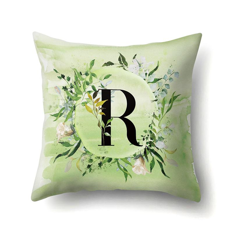 Polyester Pillowcase Car Decoration Small Fresh Green Leaves 26 English Letter Printing Pillow Cushion Cover