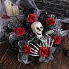 Good-Halloween Rose And Skull Tulle Wreath Adjustable Headband Halloween Wreaths For Front Door For Party Costume