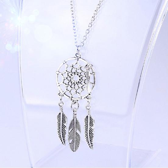 Women's Ethnic Style Retro Dream Catcher Feather Pendant Sweater Chain Necklace