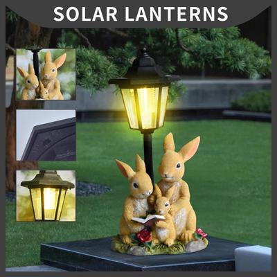 Solar Hasenfamilie Harzstatue für den Außenbereich - Hofweg Beleuchtungsdekoration