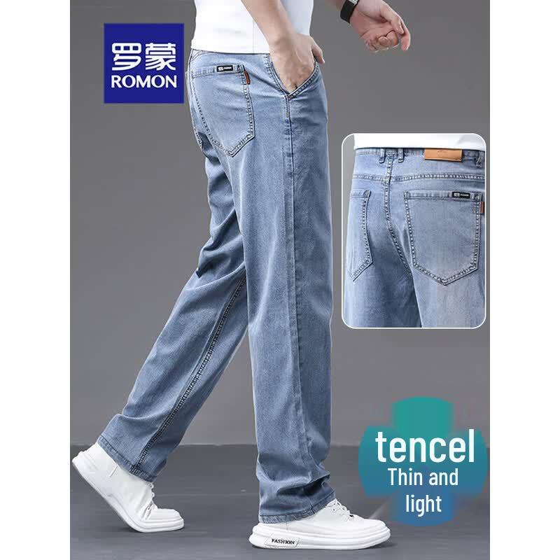 ROMON Men's Ice Silk Straight-Fit Jeans
