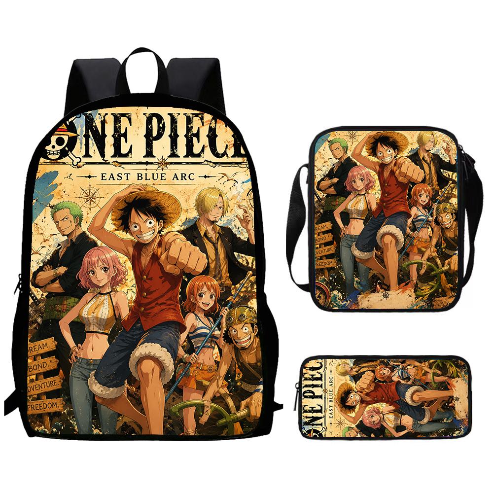 One Piece 15-Inch Mochila 3 PCS Lightweight Durable School Backpack With Crossbody Bag And Pencil Case For Boys Girls Ages 6-10