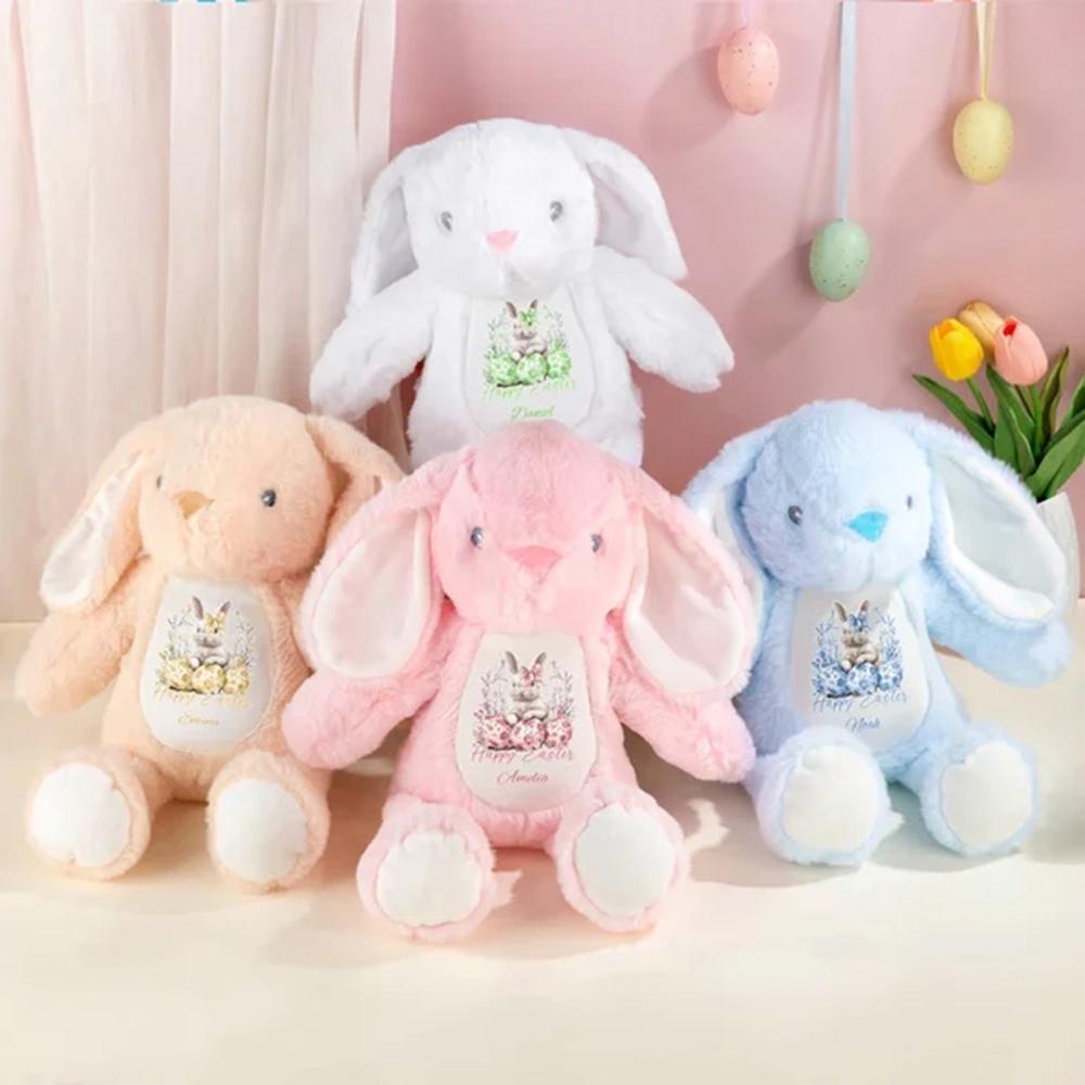 Personalized Easter Bunny Plush Stuffed Animal Toy Custom Name Soft Rabbit Doll Easter Birthday Gift For Baby Kids Room Decor