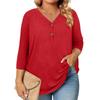 Womens 3/4 Length Sleeve Tops Plus Size Button Down V Neck Shirts Blouses Casual Solid Color Loose