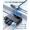Divisor de Acendedor de Cigarros 9 em 1, Adaptador de Acendedor de Cigarros JOYROOM 210W com Carregamento PD/QC 3.0 * 2(Cabo de 3,3 pés), Interruptores Independentes DC 12V/24V