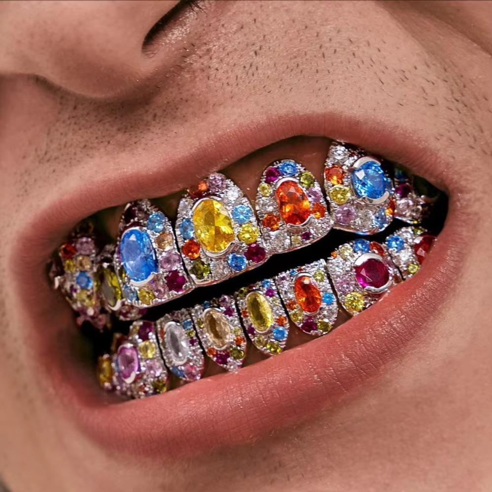 1Pc/set Rainbow Teeth Grillz Top Bottom Set Candy Color Teeth Jewelry Teeth Grillz Caps Halloween