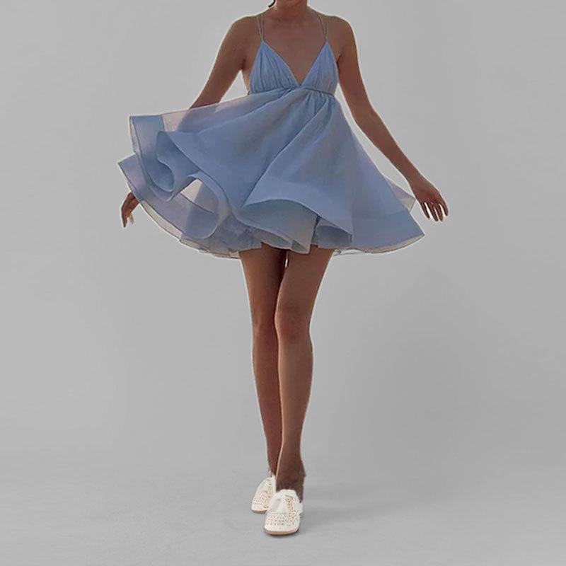 

Новое весеннее женское сексуальное платье на бретелях с V-образным вырезом, открытой спиной, плиссированное, пышное 3XL синий