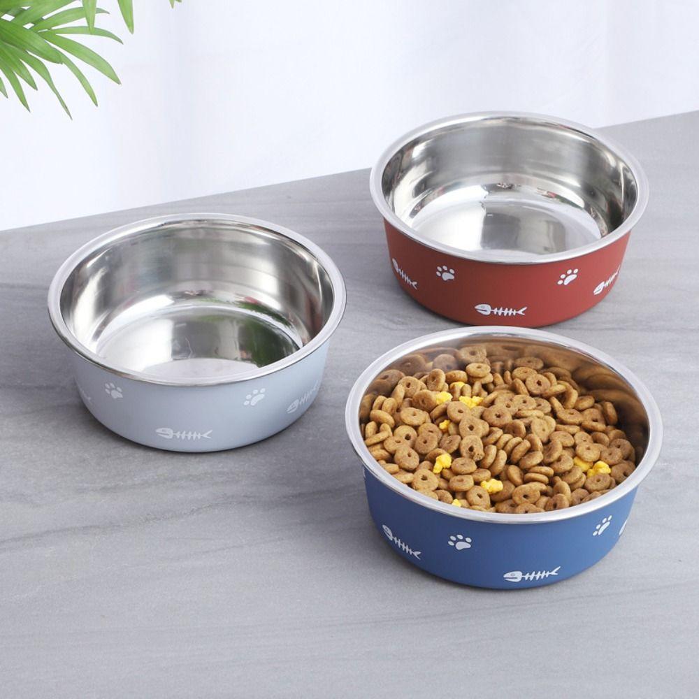 

Thickened Pet Cat Feeding Bowl Stainless Steel Dog Feeding Basin Pet Feeder Dogs Cats M коричневий