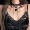 Retro Witch Princess Black Lace Tassel Flower Choker Necklace