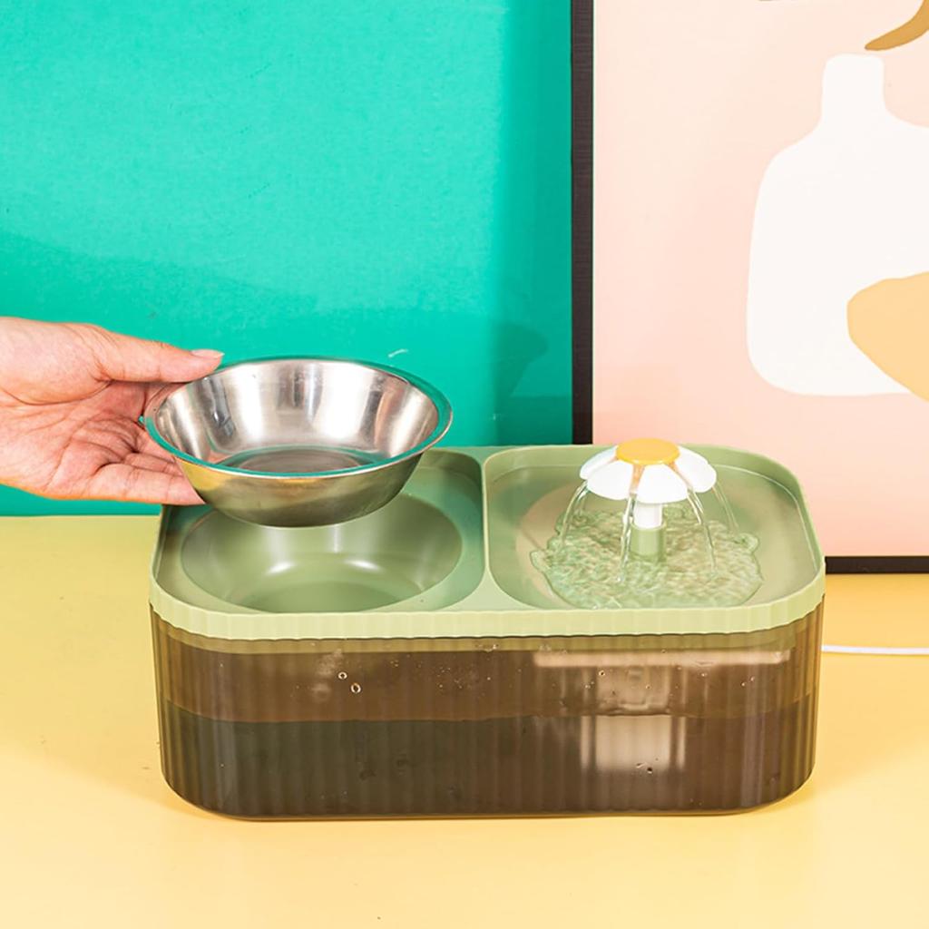 Cat Water Fountain & Food Bowl for Food and Water Dispenser Set Automatic Pet Fountain Water Dispenser and Stainless Steel Bowl