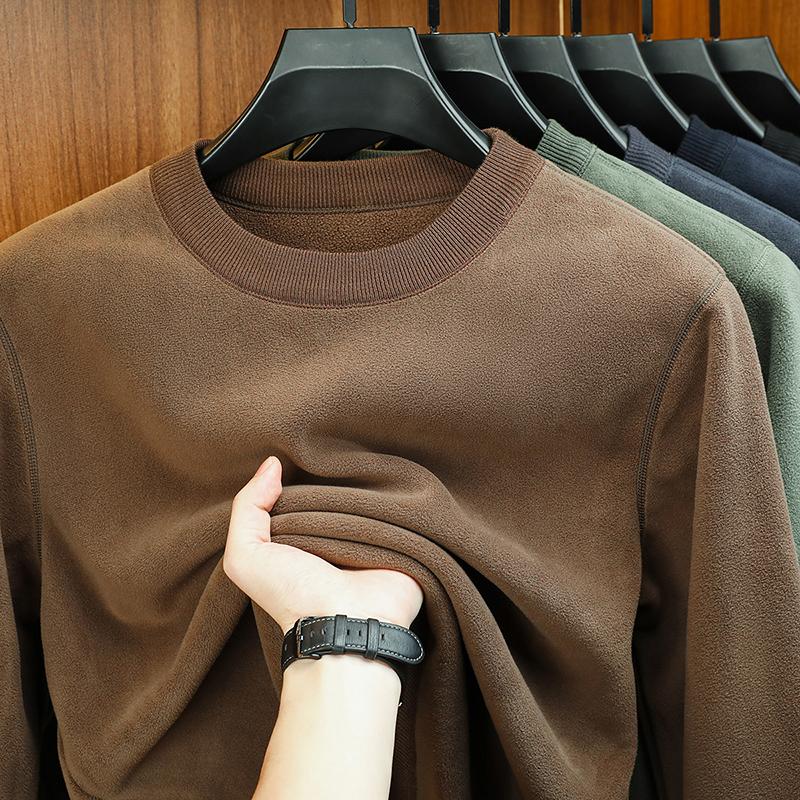 Men s O-Neck Fleece Long Sleeve Hoodie Winter Arrival Solid Color Simple Warm Versatile Casual Men swear M