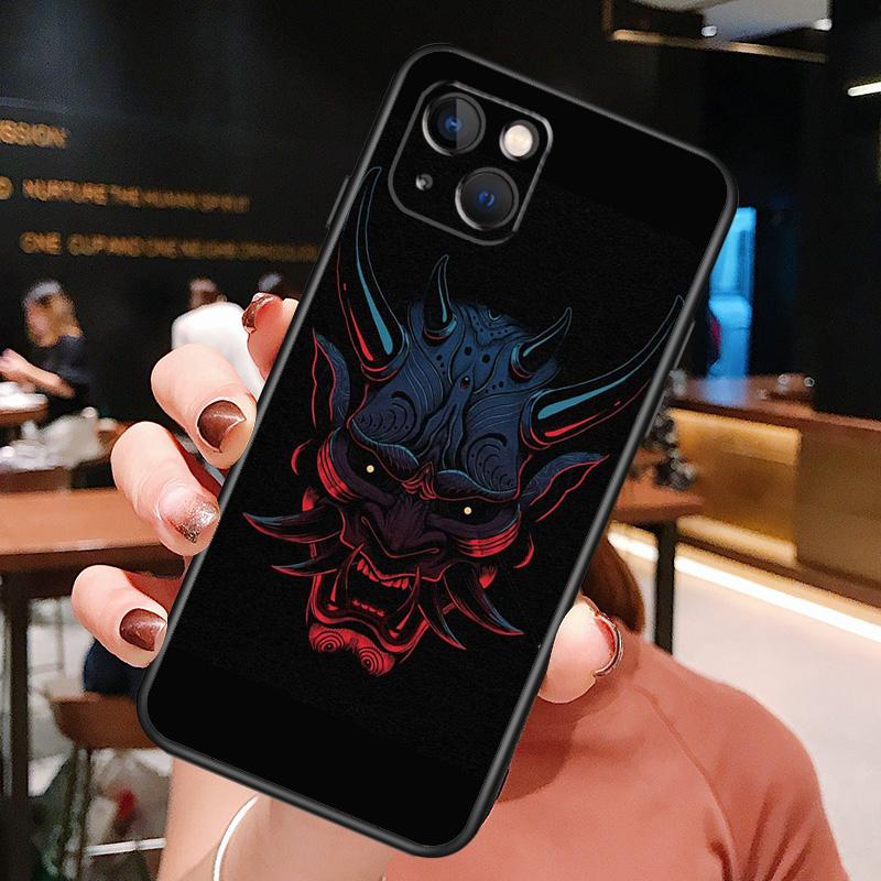 Samurai Oni Mask Phone Case For iPhone 16 Pro Max 15 14 12 11 13 Pro Max Plus 12 13 Mini XR 16e Funda Silione Cover