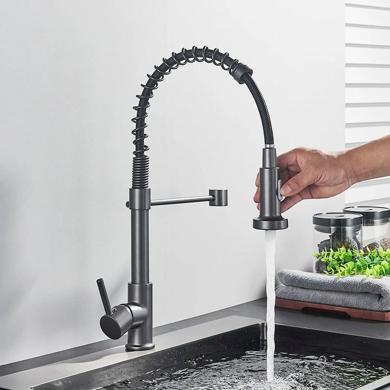 Black Gray Kitchen Sink Faucet Dual Mode Spout Pull Down 360° Rotation Faucet Deck Mounted Hot Cold Water Mixer Tap Torneira