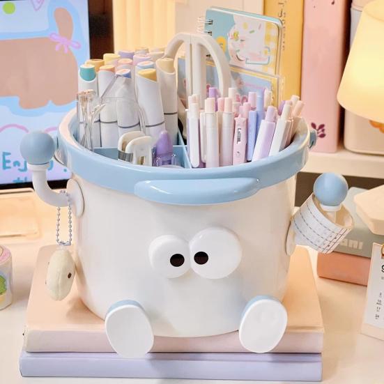 Cute Cartoon Desktop Pen Holder Large Capacity Portable Organizer for Students Office Multi-Function Stationery Storage Box for Pens Markers Scissors