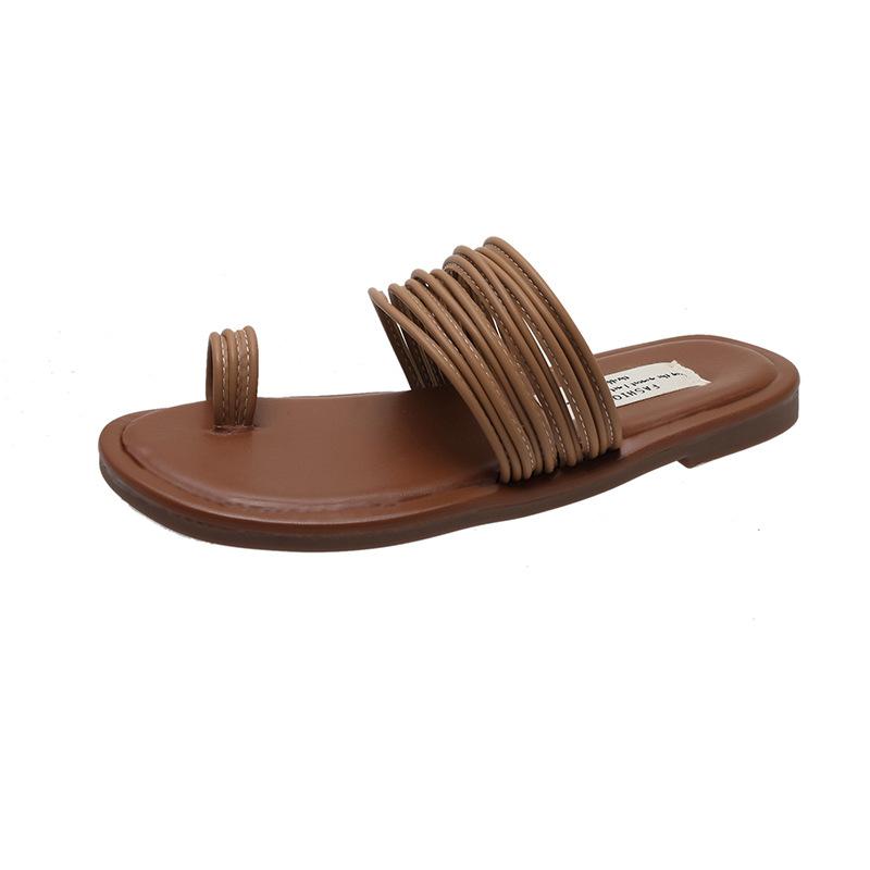 

Flat-bottomed retro set of toes Korean version of one-word cool slippers women s 2025 summer new round head French light beach shoes 40