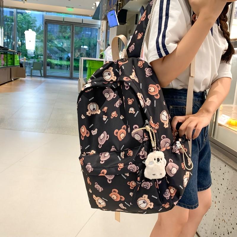 Bear Print Large Capacity Backpack Children Book Bag Cute Student Schoolbag