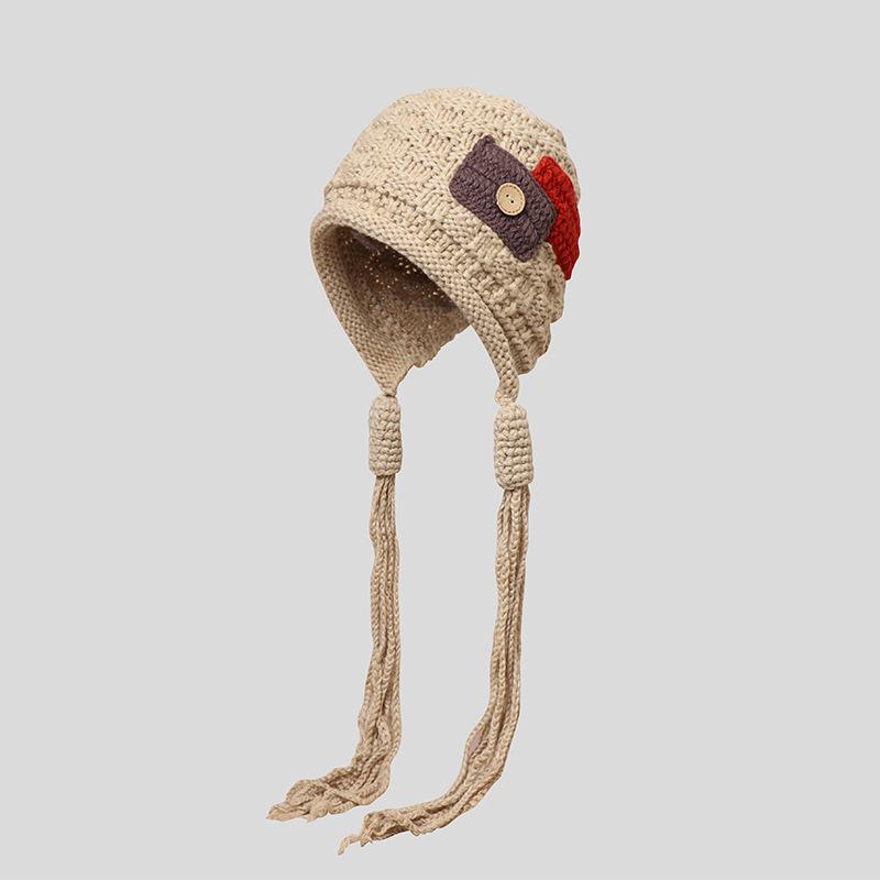 Autumn and Winter Fashionable Knitted Hat for Women Sweet and Warm Hat with Straps Yarn Pullover Hat