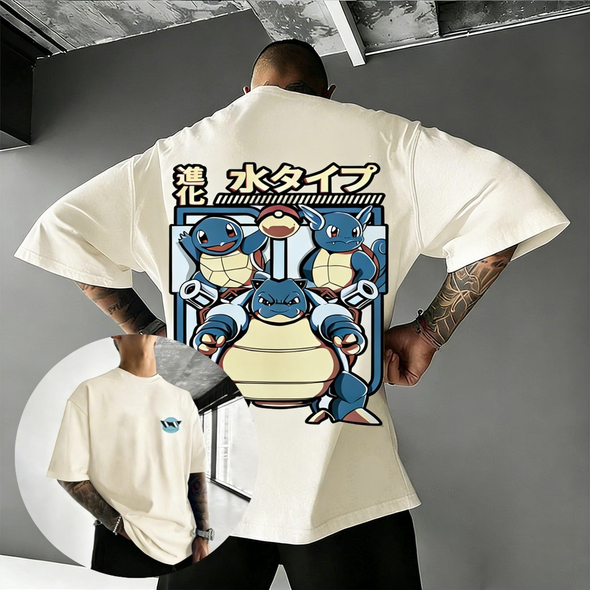 2026 Pokemon Anime Schiggy Grafik T-Shirt Mann Frau Baumwolle Kurzarm Oberteile Grafik-T-Shirt Sommer Streetwear Lässig Y2k Kleidung 3XL gray