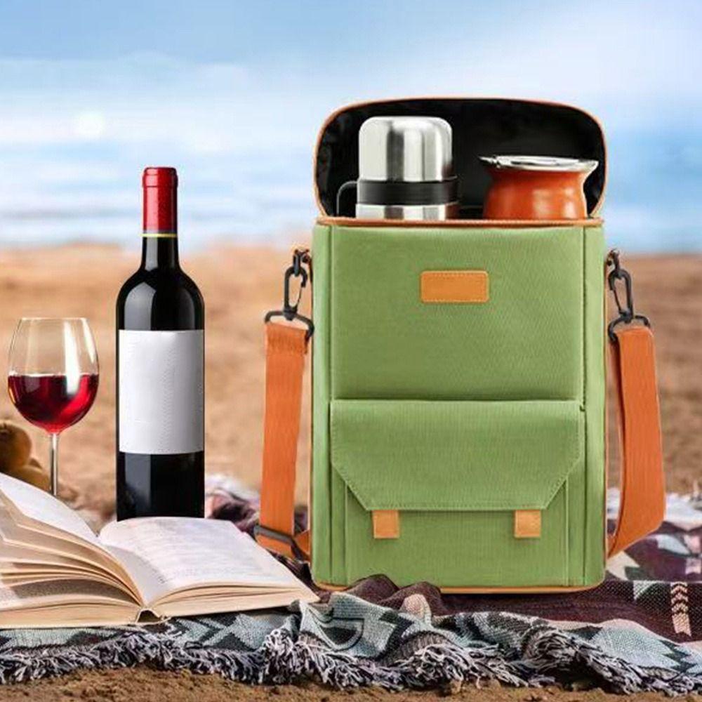 Wear-resistant Wine Tote Bag Portable Camping Organizer Wine Bottle Storage Pouch  Beach Activities
