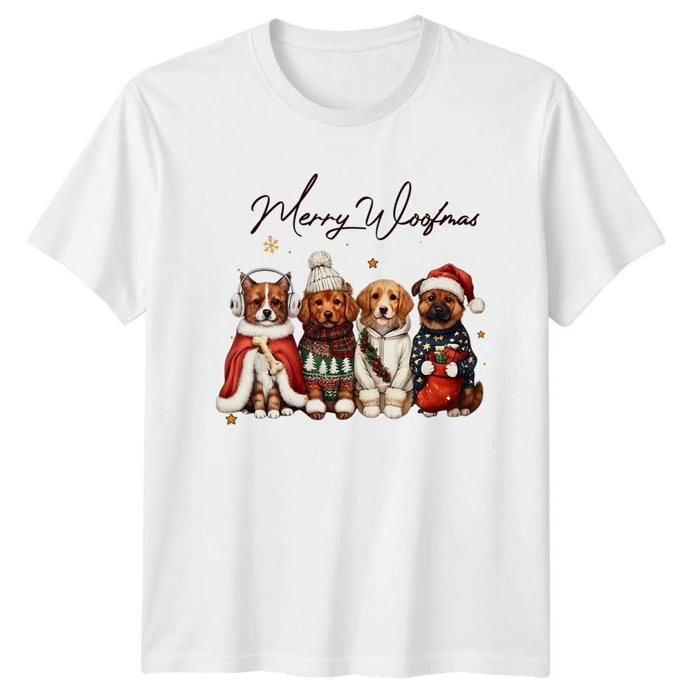 Merry Woofmas Christmas Holiday Dogs Unisexs T Shirt Unisexs Graphic Tee S