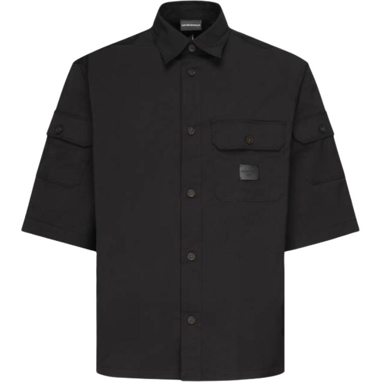 Emporio Armani Solid Color Single Breasted Short Sleeve Shirt Men shirts Black EM001522-AF13810-UC001