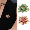 Meaningful Gift Accessory Chinese Style Enamel Brooch Sparkling Rhinestones Flower