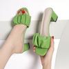 Foreign trade new large size pleated middle heel one-word slippers women's thick heel candy color square head cool slippers independent station