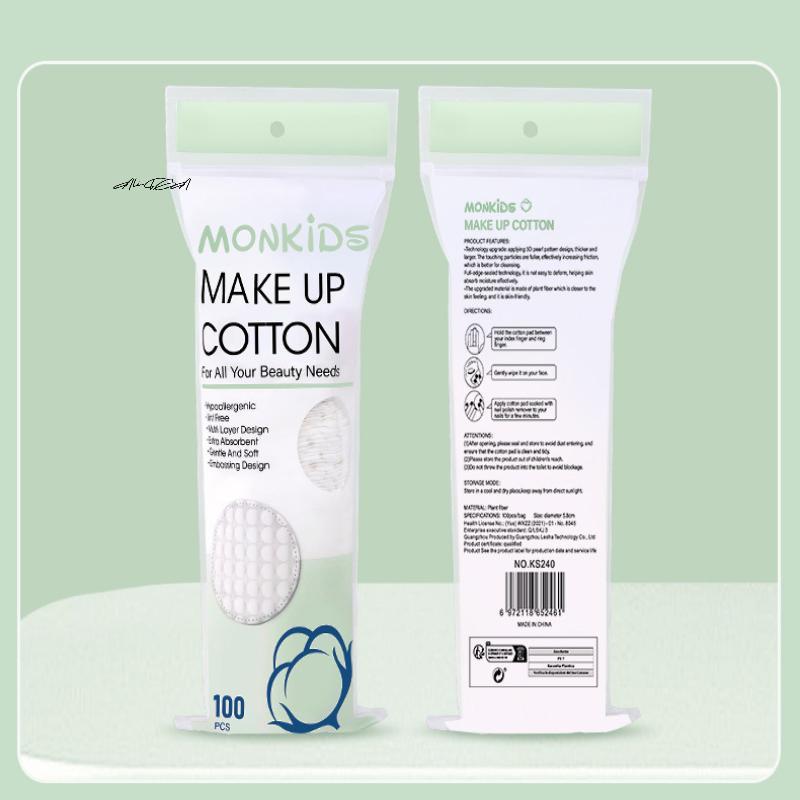 100Pcs Soft Breathable Circular Makeup Remover Pads Double-Sided Pearl Textured Cotton for Daily Facial Cleaning