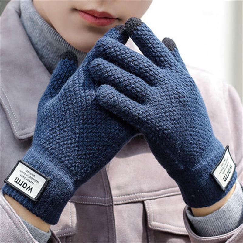 Men's gloves winter students cold and warm Korean version cute five-finger touch screen wool gloves thickened handsome cycling