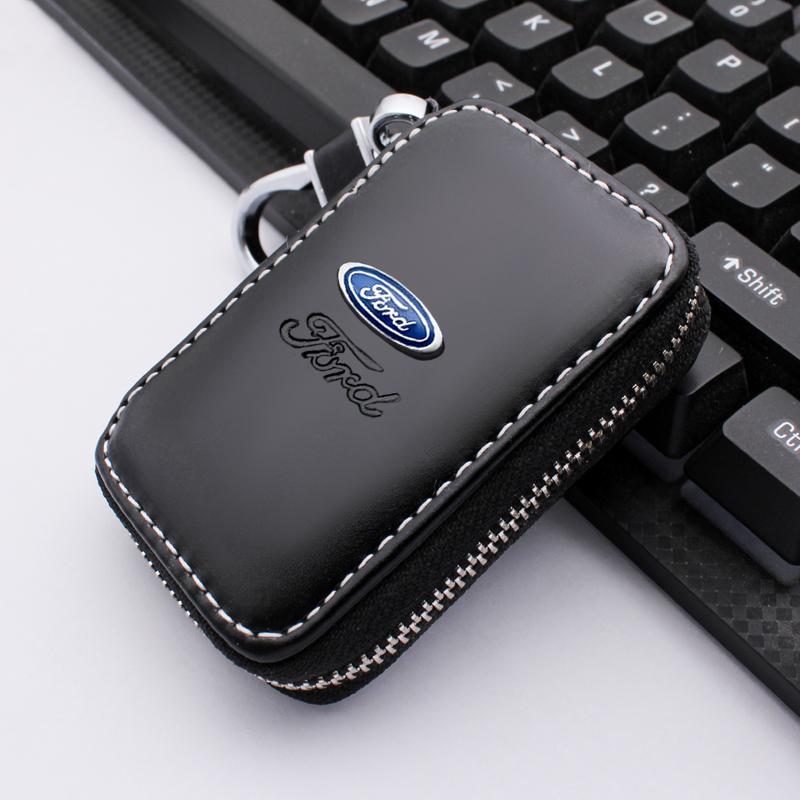 Leather Car Key Case Protection Auto Key Bag Key Chain Cover For Ford Focus 2 MK2 Fiesta Mondeo Galaxy Falcon Territory Ecosport APR1
