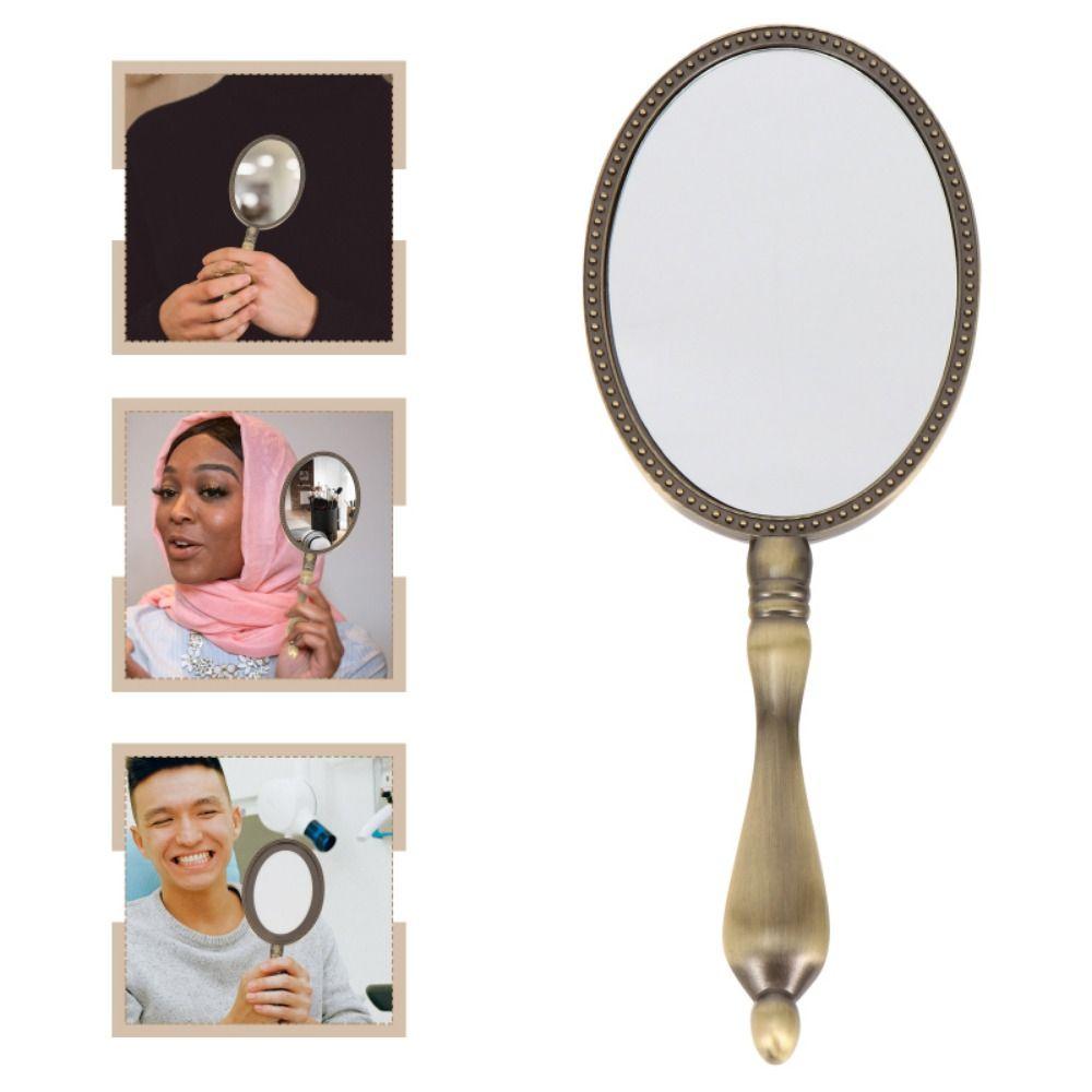 Portable Oval Hand Mirror Handheld Cosmetic Mirror Vintage Handle Makeup Mirror Gift