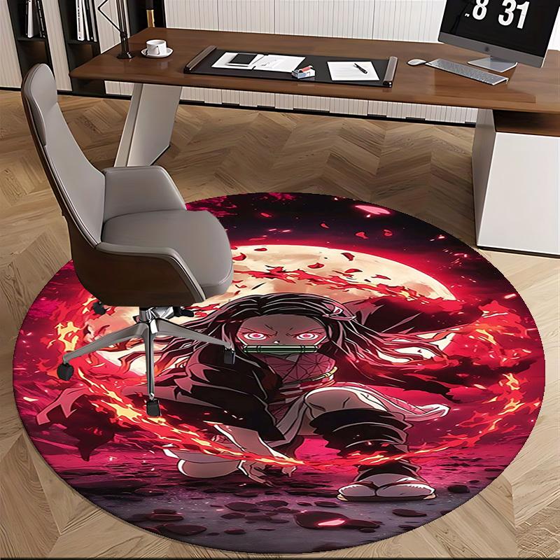 1pc Demon Slayer Tanjiro Kamado Round Carpet - Anime Design Office Chair Mat