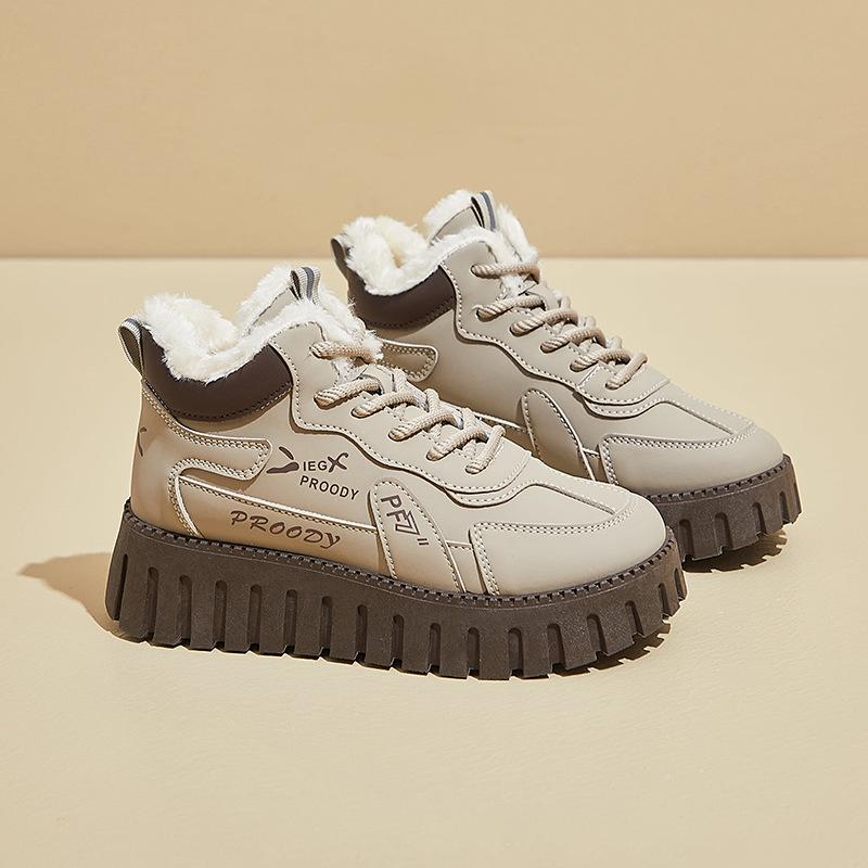 Женские ботинки на толстой платформе зимние нескользящие ботинки для снега прогулочные ботинки со шнуровкой и подкладкой из искусственного меха женские теплые высокие кроссовки с флисовой подкладкой 35 хаки 2379₽