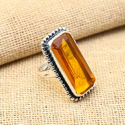 Atrakcyjny Kamień Szlachetny Topaz Miodowy Ręcznie Robiona Biżuteria z Solidnego Srebra Sterlingowego Próby 925 Uroczy Pierścionek dla Kobiet