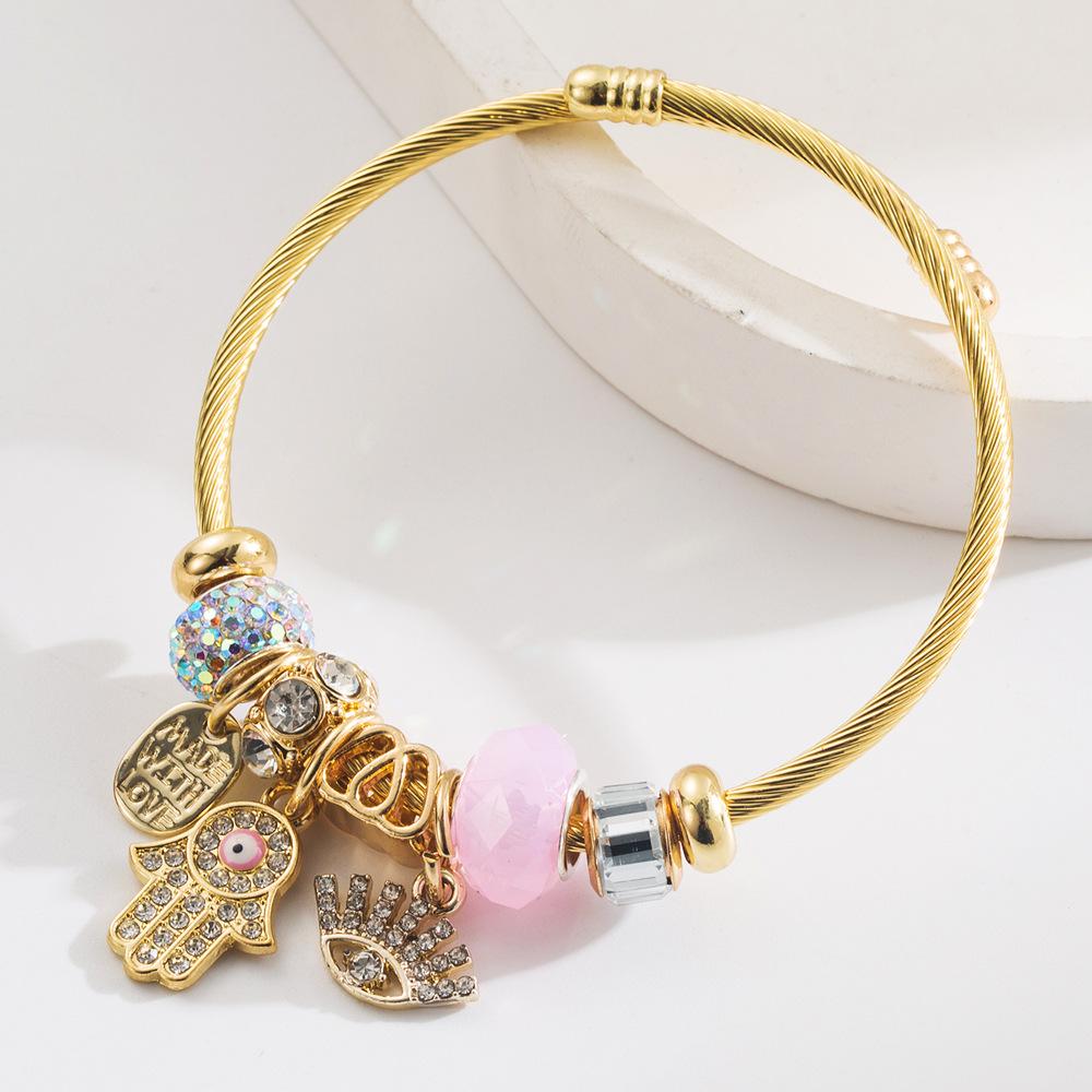 

Браслет своими руками с подвеской в виде глаза демона, инкрустированной бриллиантами и буквой, в стиле инс, регулируемый парный браслет для женщин розовый