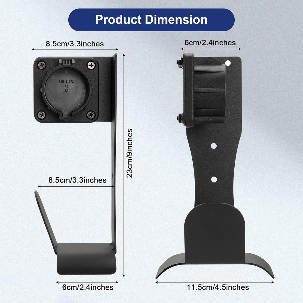EV Charger Holder Cable Organizer Wall-Aligned Mount J1772 Holder, Space-Saving, No Cable Cutting, Electric Car Charger Cord Holder & Plug Holster