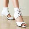 Women's Sandals Summer Shoes 2025 Buckle Cut-outs Black White High Heels Ankle Boots Female Peep toe Party Jazz Dance Shoes