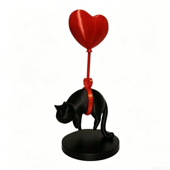 Floating Cat Heart Figurine Balloon Cute Black 3D Printed Cat Statue Romantic 1pc