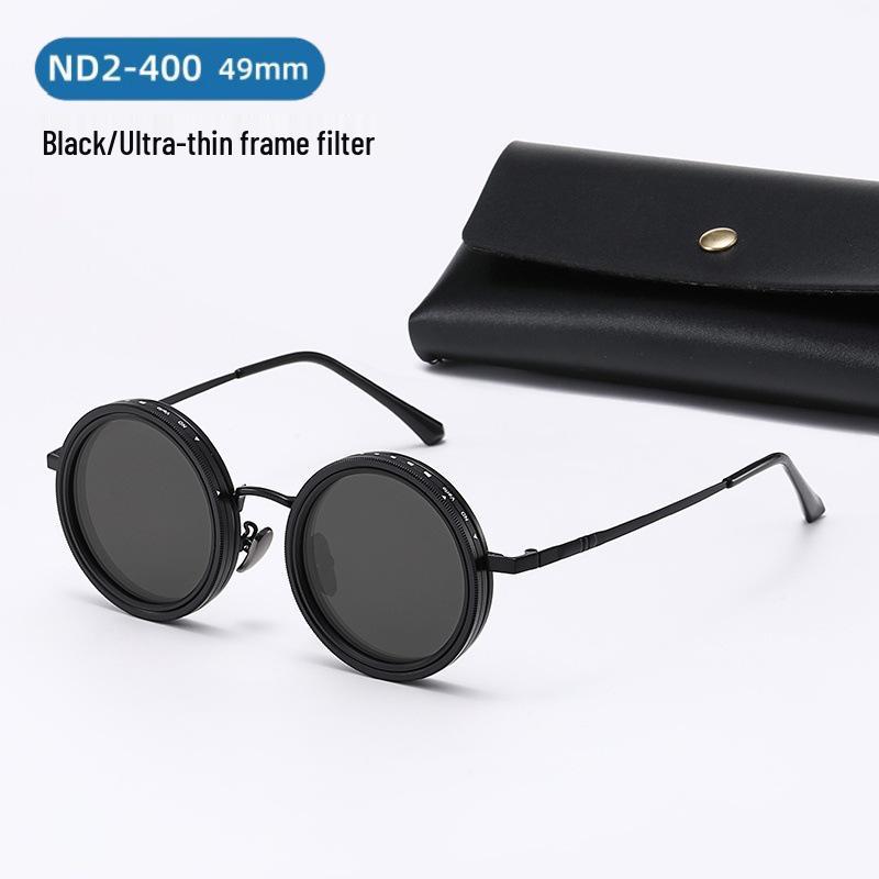 ND Rotating 9-Level Adjustable Polarized Sunglasses, UV400 Protection, Punk Style Round Filter